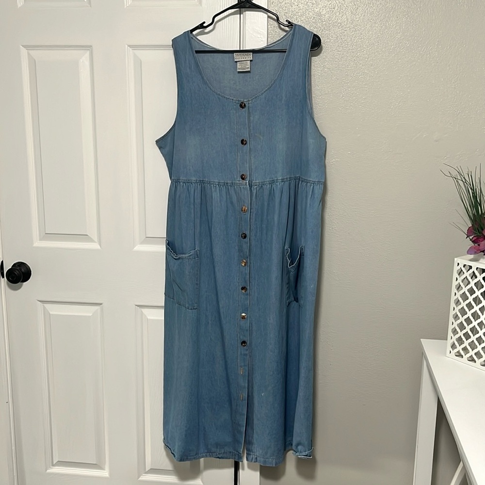 Dividends Maternity Denim Button Up Jean Sleeveless Maxi Dress